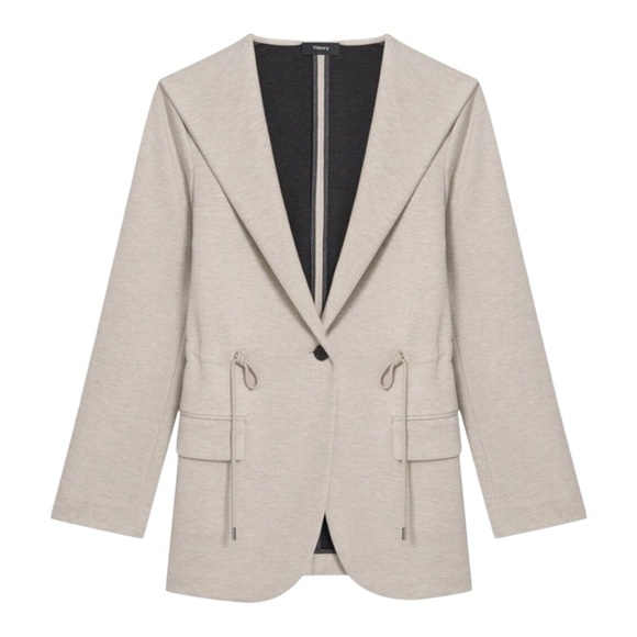 THEORY Drawstring Jersey Hooded Jacket Top Hoodie Oatmeal Sz P 0 00 2 4 6 Casual - Picture 4 of 14